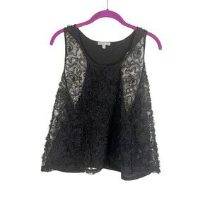 Retro Floral Sheer Top Black XL Neutral Minimalist Y2K Textured Layering Chic